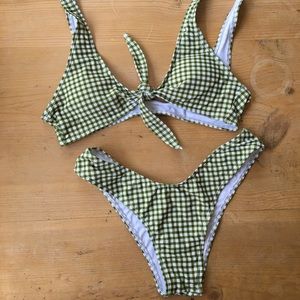 Zaful Front Tie Thong Plaid Bikini Set